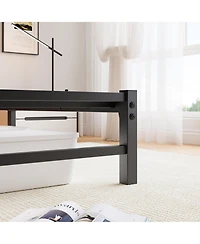 flynama Queen Size Metal Bed Wooden Headboard Rgb Lights Charger Storage