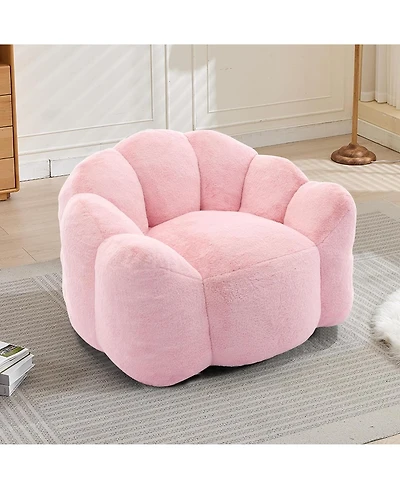 Rainsken Large Bean Bag Chair, Faux Fur Reading Sofa Chair with Petal Backrest and Pull Ring, Oversize Reading Chair for Bedroom, Living Room