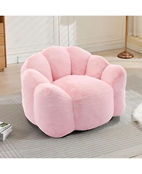 Rainsken Large Bean Bag Chair, Faux Fur Reading Sofa Chair with Petal Backrest and Pull Ring, Oversize Reading Chair for Bedroom, Living Room