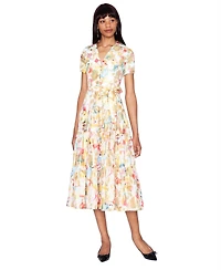 White Tie by Shani Women's V-Neck Tiered Polyester Midi Shirt Dress