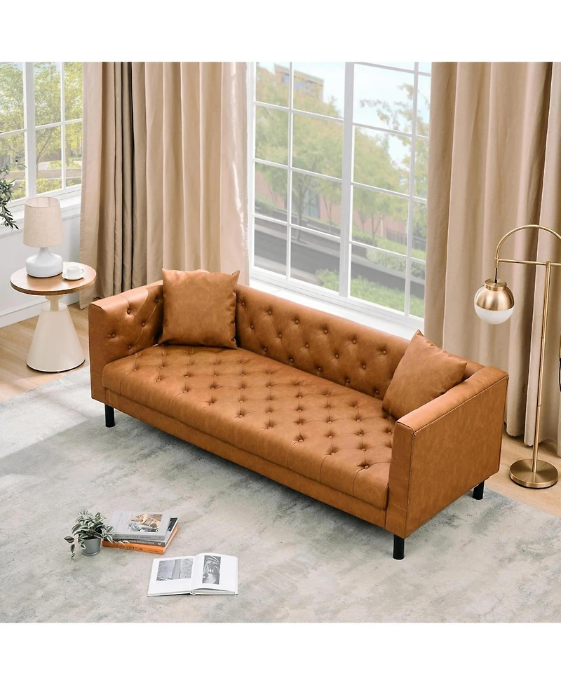 gaomon 81" Modern Leather Chesterfield Sofa