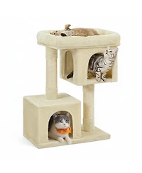 Aronkl Cat Tree Tower With Large Perch 2 Caves Scratching Posts Sturdy Stable