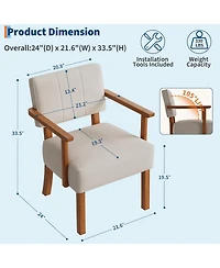 gaomon Set of 2 Mid Century Modern Accent Chairs, Linen Fabric Armchairs with Vertical Tufted Back, Upholstered Reading Lounge Chair