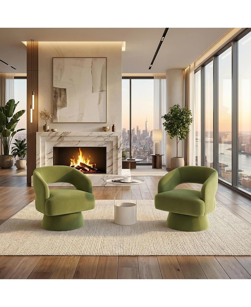 gaomon Modern Swivel Barrel Accent Chair,360 Upholstered Armchair with Striped Backrest and Plush Padding,Comfy Round Lounge Chair