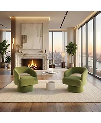 gaomon Modern Swivel Barrel Accent Chair,360 Upholstered Armchair with Striped Backrest and Plush Padding,Comfy Round Lounge Chair