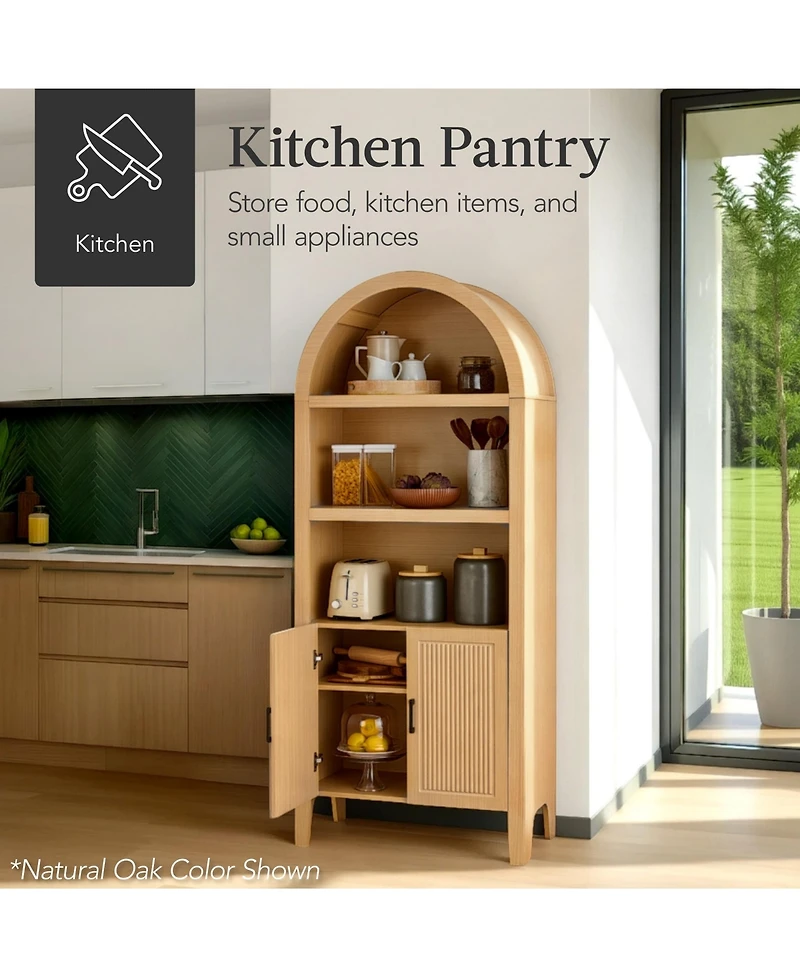 Best Choice Products 72in Tall Arched 5-Tier Bookshelf Storage Cabinet w/ Adjustable Shelves - Large