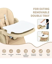 gaomon Foldable High Chair for Babies and Toddlers,Pu Leather Highchair with Adjustable Backrest,Footrest,Seat Height,Removable Tray