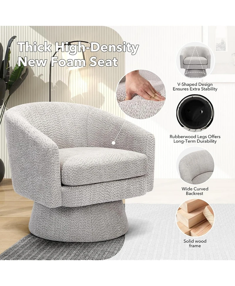 gaomon 360degree(s)Swivel Accent Chair with Arms,Round Chenille Fabric and Soft Cushion Chair for Living Room Bedroom Reading