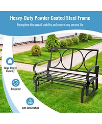 Gymax 2-Person Outdoor Patio Glider Bench Swing Seat w/ and Back Cushions Brick