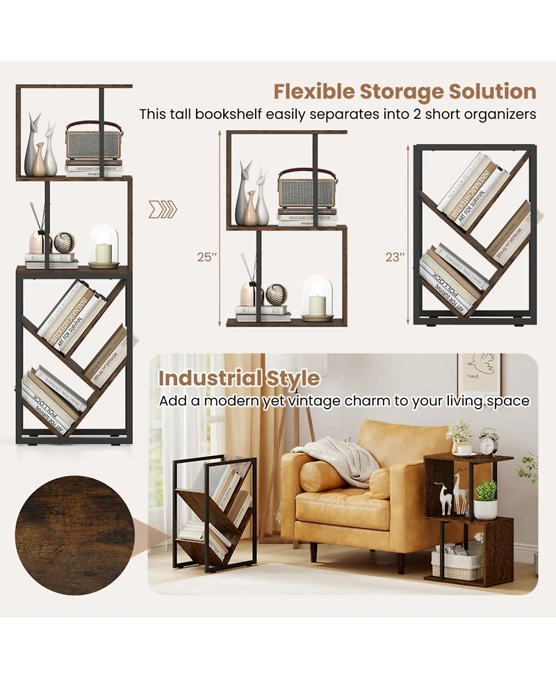 Slickblue 6 Tier Geometric Tree Bookshelf S Shape Open Shelf Bookcase