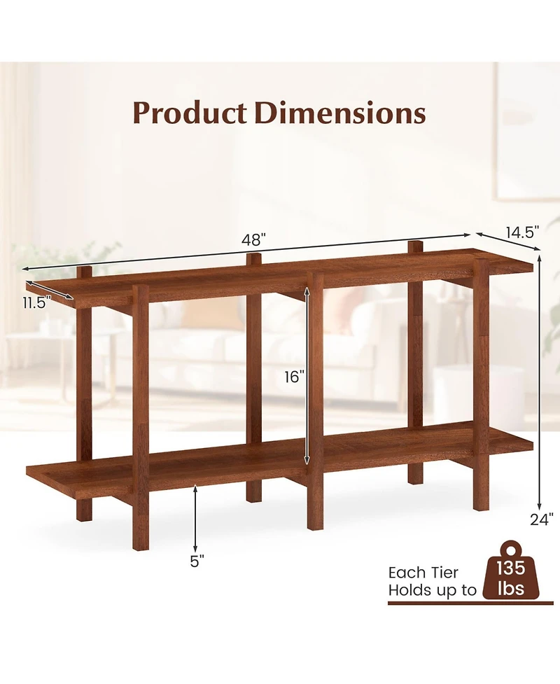 Slickblue 2 Tier Wood Display Bookcase Low Horizontal Shelf