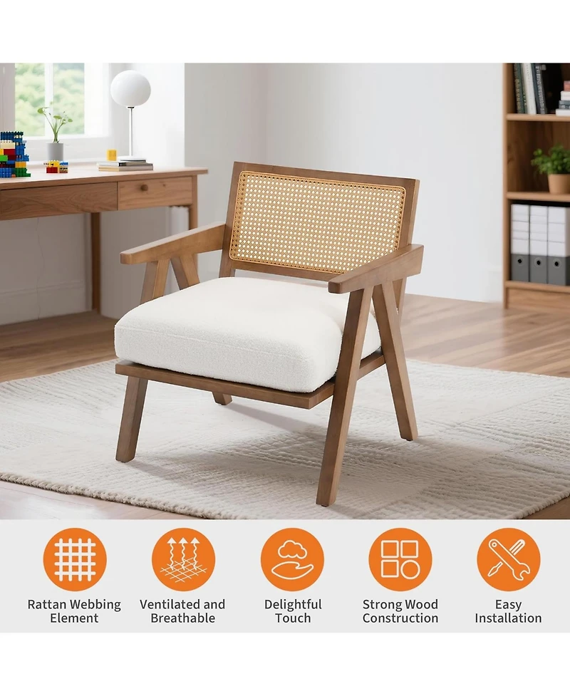 gaomon Mid-Century Farmhouse Accent Chair Set of 2 with Rattan Back