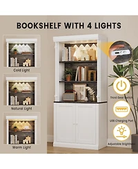 gaomon 5 Tier Tall Adjustable Bookcase, Roman Column Bookshelf with Led Light, Open Shelves & Dual-Door Storage Cabinet Design