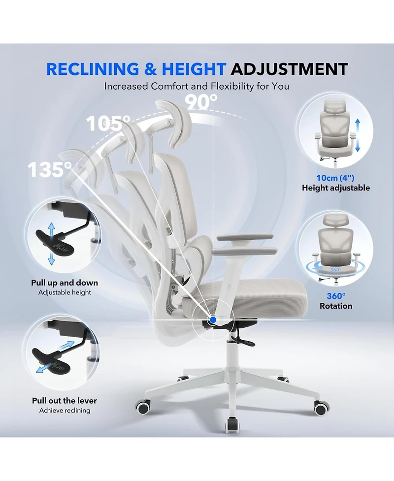 gaomon Ergonomic Office Chair with Adjustable Lumbar Support, High-Back Desk Chair with Headrest