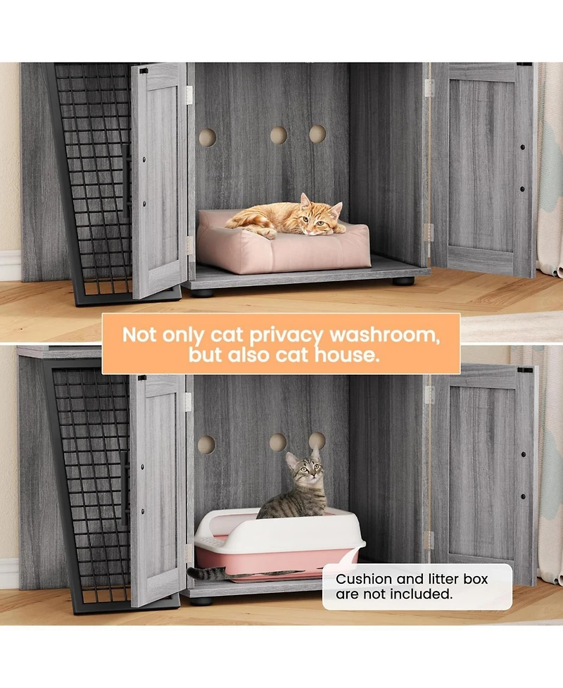 gaomon Modern Hidden Cat Litter Box Enclosure with Platform, Double-Layer Cabinet & Ladder