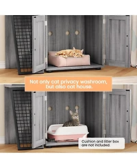 gaomon Modern Hidden Cat Litter Box Enclosure with Platform, Double-Layer Cabinet & Ladder