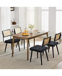 gaomon Rattan Dining Chairs Set of 6, Velvet Upholstered Chairs with Tall Cane Back