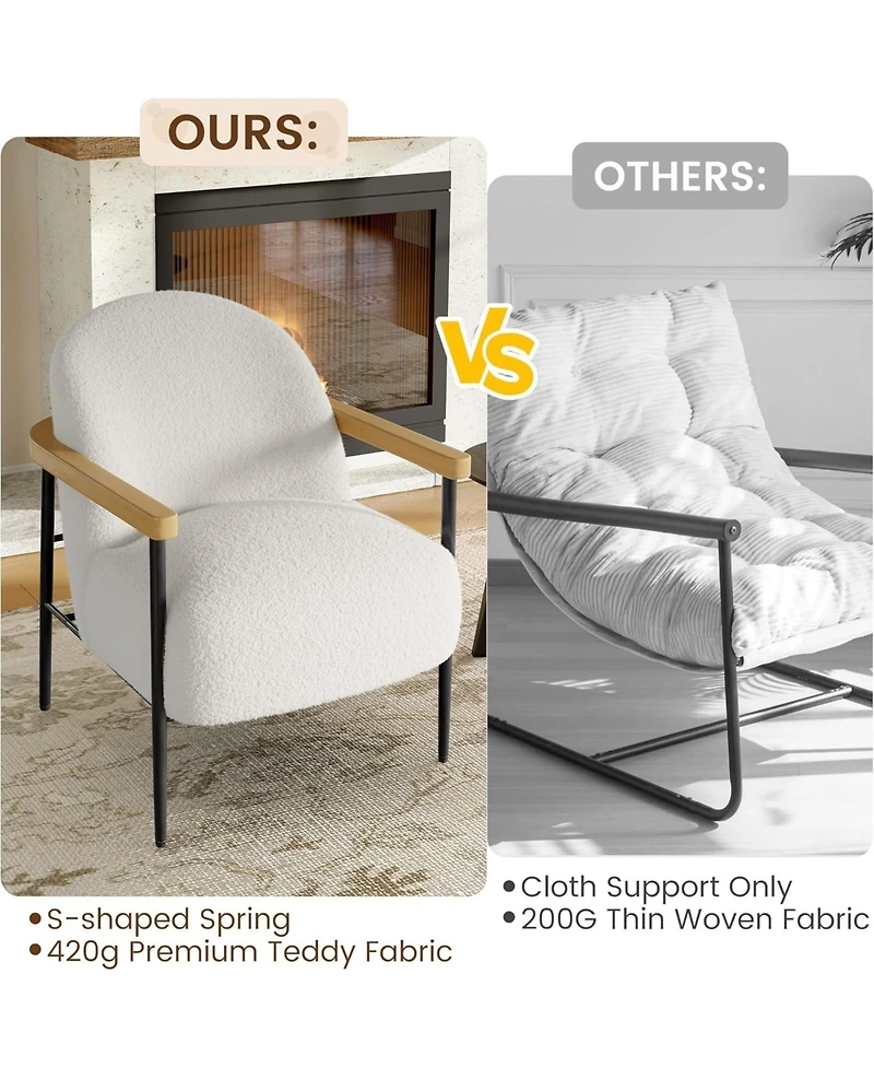 gaomon Comfy Chair Set of 2, Modern Accent Chairs with Teddy Fabric, Wood Arms and Metal Frame