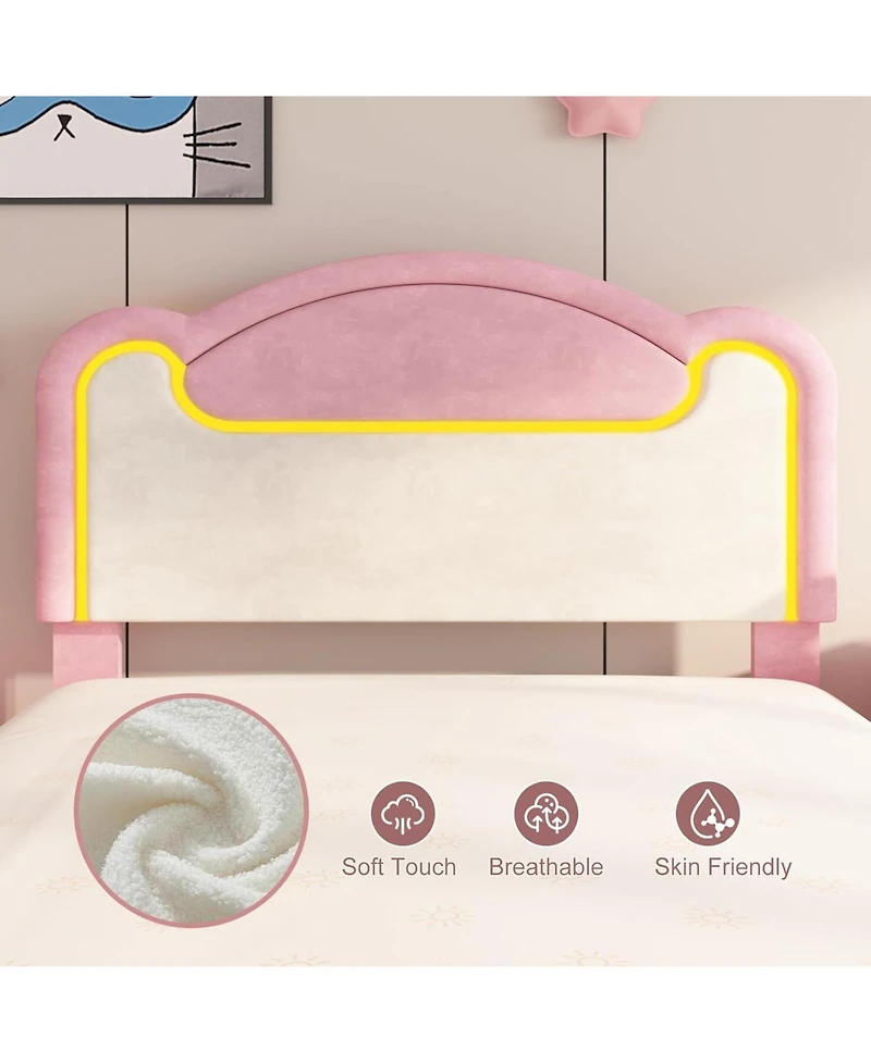 gaomon Upholstered Bed Frame with Led Lights, Fabric Headboard, Princess Platform Bed, Wood Slats, No Box Spring