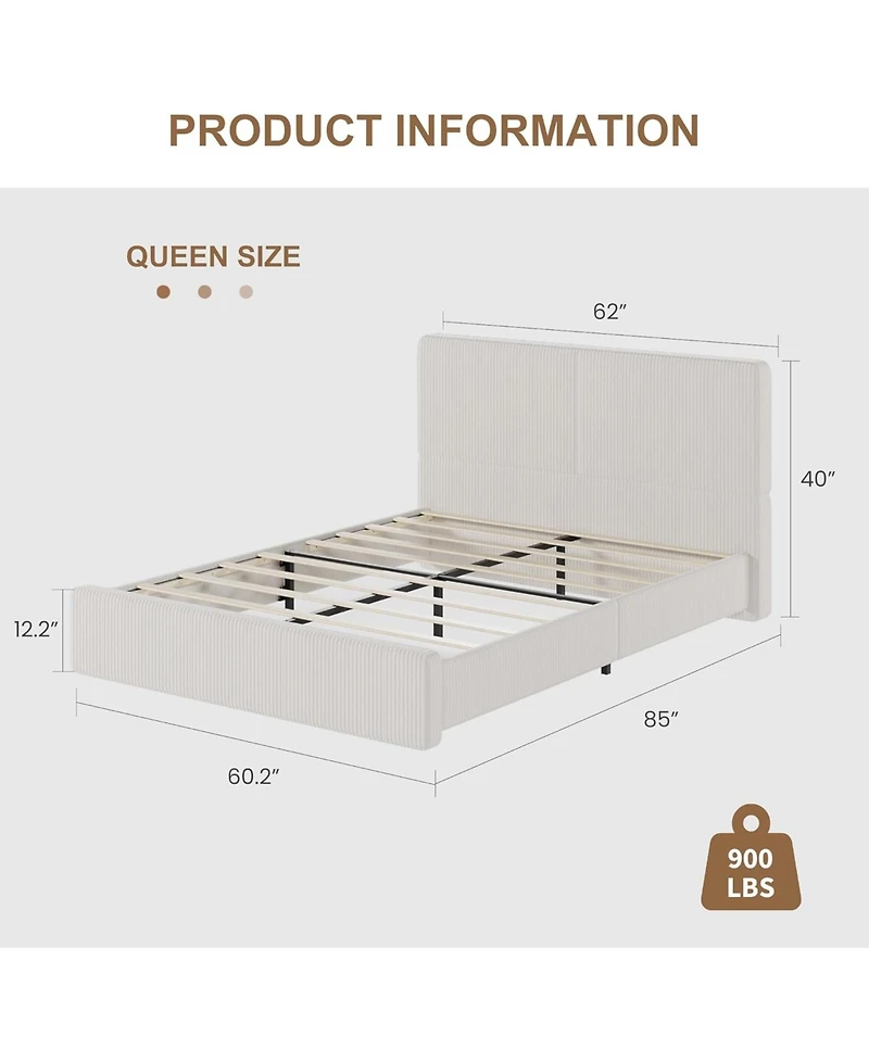 gaomon Upholstered Bed, Soft and Cozy Bed Frame, Modern Design, No Box Spring Needed for Bedroom