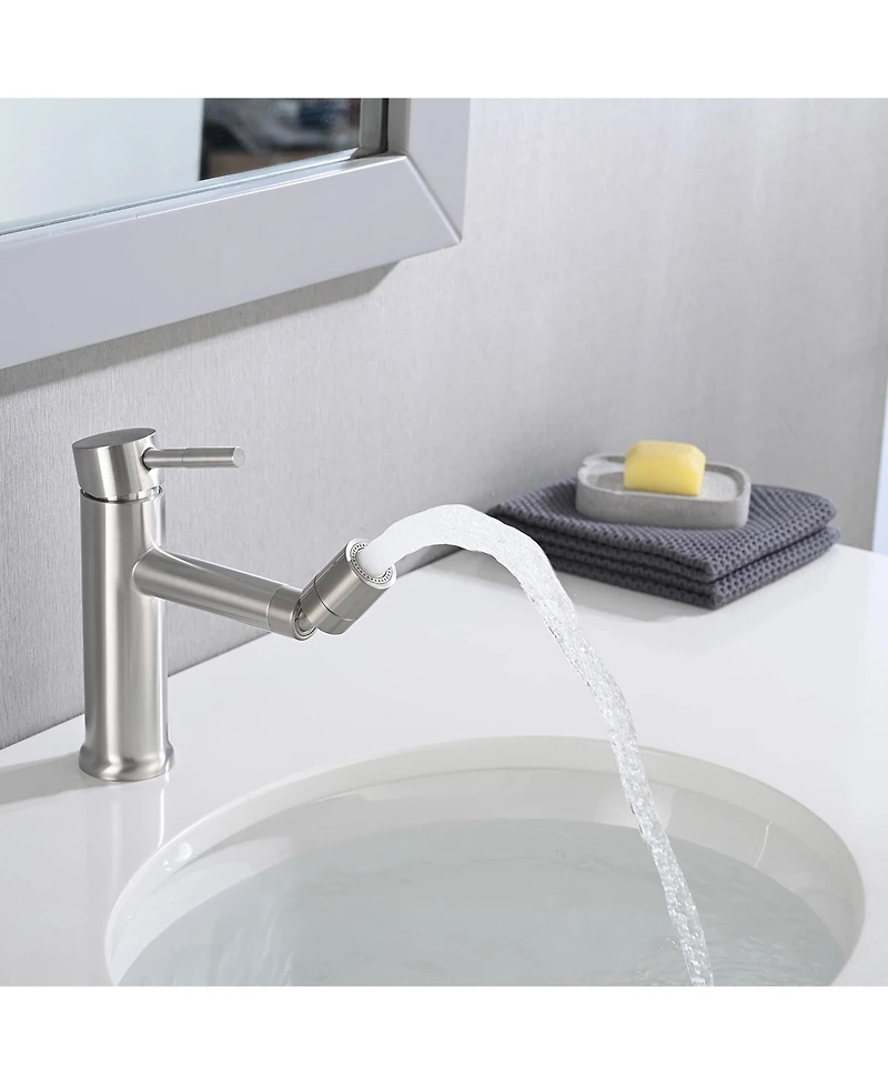 Busdays Brushed Nickle Bathroom Faucet for 2 Mode Faucet for Bathroom Sink with 360degree(s) Rotating Aerator