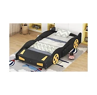 flynama Twin Size Race Car Bed With Wheels Storage Pine Wood Mdf No Box Spring