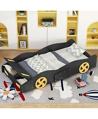flynama Twin Size Race Car Bed With Wheels Storage Pine Wood Mdf No Box Spring