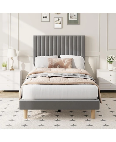 gaomon Iron + Mdf Vertical Stripe Bed Frame, Upholstered, Modern Design, No Box Spring, Sturdy Construction