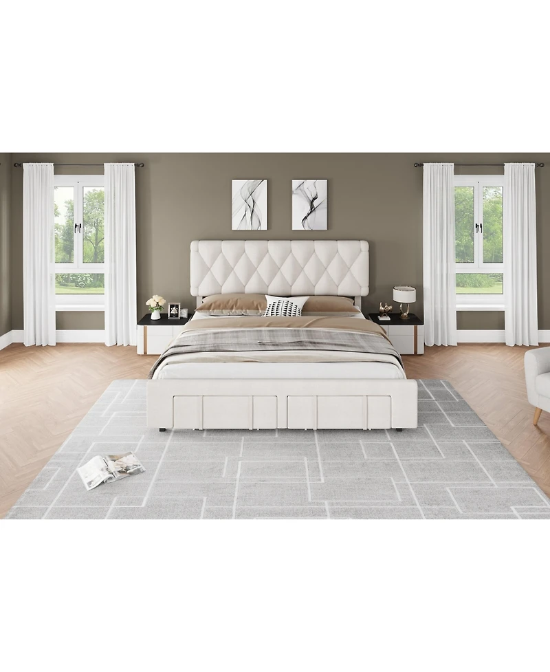 gaomon Bed Frame with Diamond Tufted Headboard & Storage Drawer, Upholstered Platform, Wood Slats, Noise-Free, No Box Spring