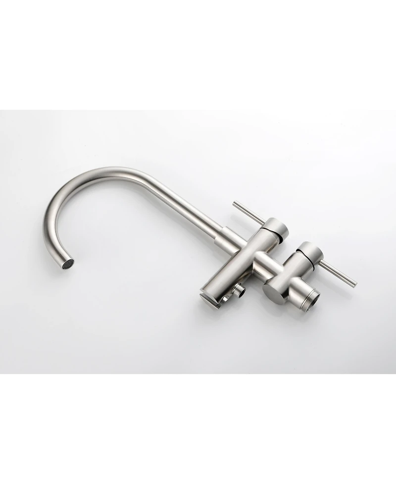 Busdays Floor Mounted Tub Faucet High Flow Freestanding Tub Filler Faucet with Handheld Shower Head and Swivel Spout