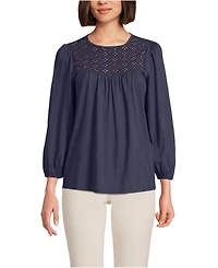 Lands' End Women's 3/4 Sleeve Eyelet Mix Flowy Top