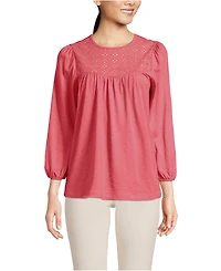 Lands' End Women's 3/4 Sleeve Eyelet Mix Flowy Top