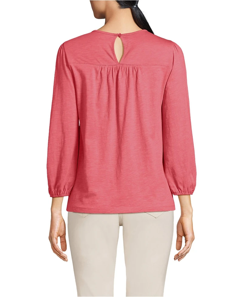 Lands' End Women's 3/4 Sleeve Eyelet Mix Flowy Top