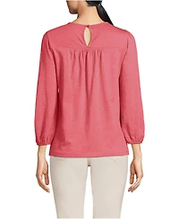 Lands' End Women's 3/4 Sleeve Eyelet Mix Flowy Top