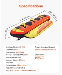 Mecale 1-3 Rider Towable Boat Tube with Nylon Cover and Safety Valve