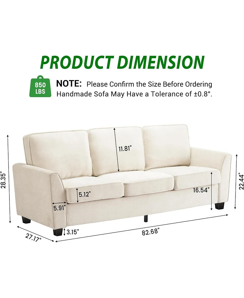 gaomon 83" Oversized Chenille 3-Seater Sofa, Mid-Century Modern Cloud Couch with Deep Seats, Washable Covers