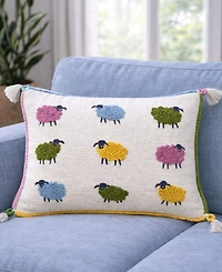 Vibhsa Whimsical Sheep Embroidered Lumbar Decorative Pillow, 14" x 20"