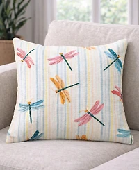 Vibhsa Dancing Dragonflies Printed Embroidered Decorative Pillow, 20" x 20"