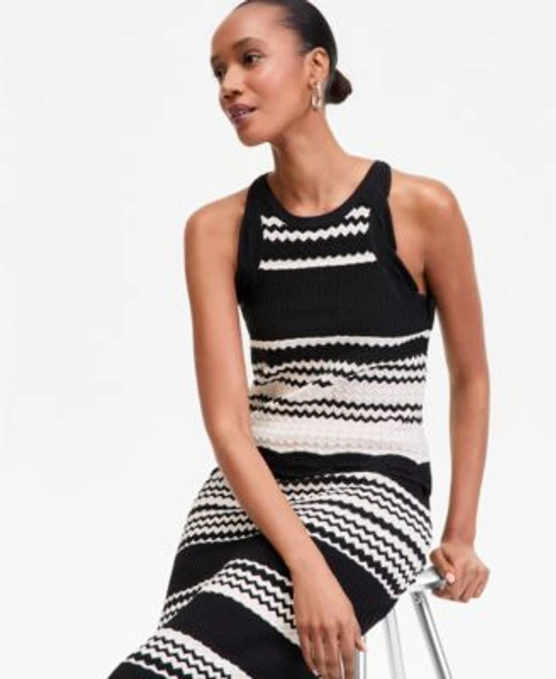 I.N.C. International Concepts Womens Stripe Crochet Top Midi Skirt Macys Exclusive