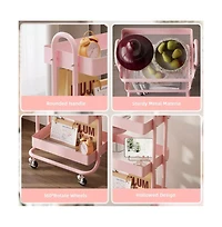 Gouun 3-Tier Metal Rolling Utility Cart with Wheels Mobile Storage Organizer Trolley