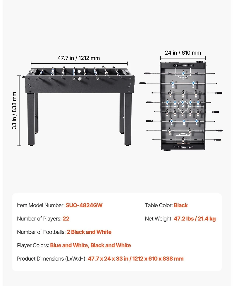 Mecale 48 Inch Foosball Table with Score Keeper and Cup Holders