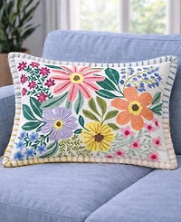 Vibhsa Backyard Garden Floral Embroidered Lumbar Decorative Pillow, 14" x 20"