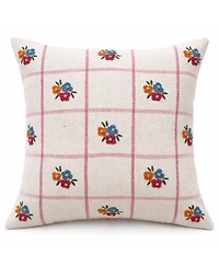 Vibhsa Daisy Checkerboard Handwoven Floral Check Decorative Pillow, 20" x 20"