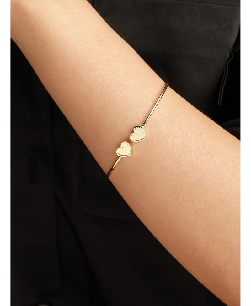 Devata Double Sweet Heart Bangle Bracelet in 14K Gold, Fits Small to Medium Wrist, Approx. 3.9 grams.