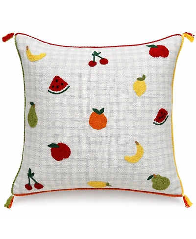Vibhsa Tiny Fruits Spring Plaid Embroidered Decorative Pillow, 20" x 20"