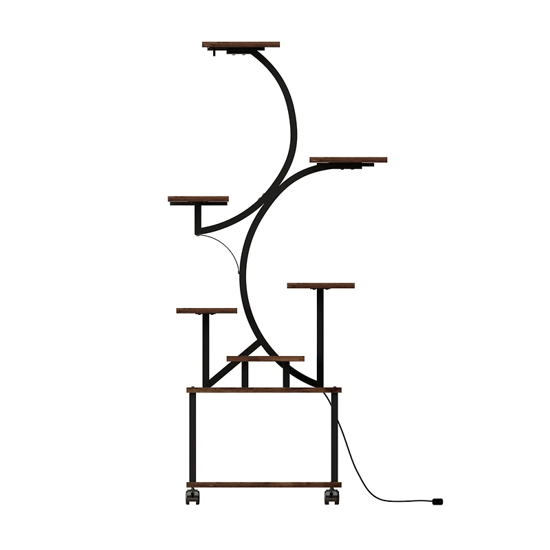 62" Tall Metal Plant Flower Holder Stand with Lights 8 Tiered Plant Shelf