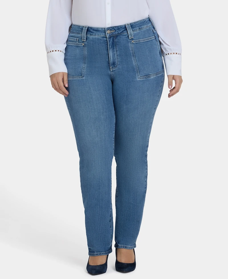 Nydj Plus Marilyn Straight Jeans with Front Patch Pockets
