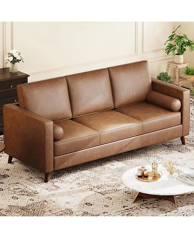 gaomon Leather Sofa for Living Room, Mid-Century Modern Couch with Deep Seats, Faux Leather Couch, 3 Seat Sofa with Removable Cover
