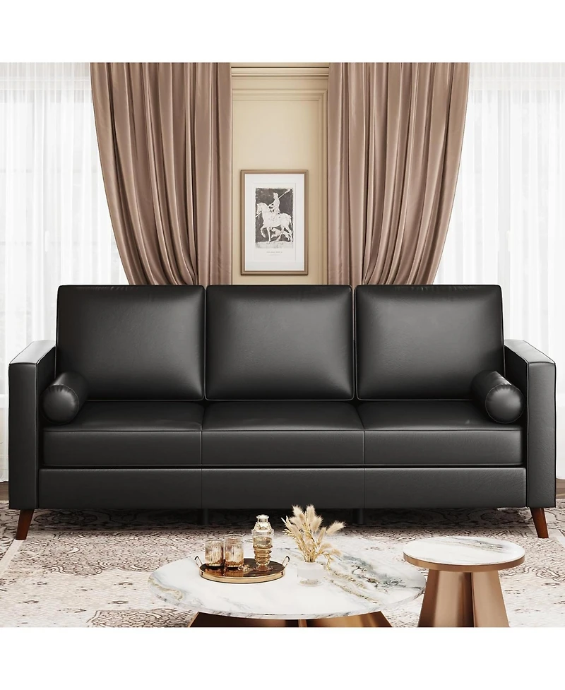 gaomon Leather Sofa for Living Room, Mid-Century Modern Couch with Deep Seats, Faux Couch, 3 Seat Removable Cover