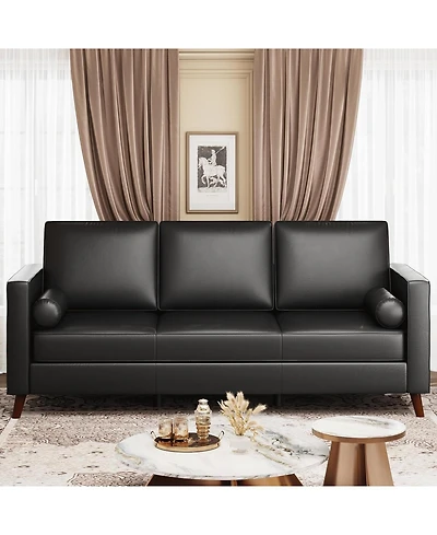 gaomon Leather Sofa for Living Room, Mid-Century Modern Couch with Deep Seats, Faux Couch, 3 Seat Removable Cover